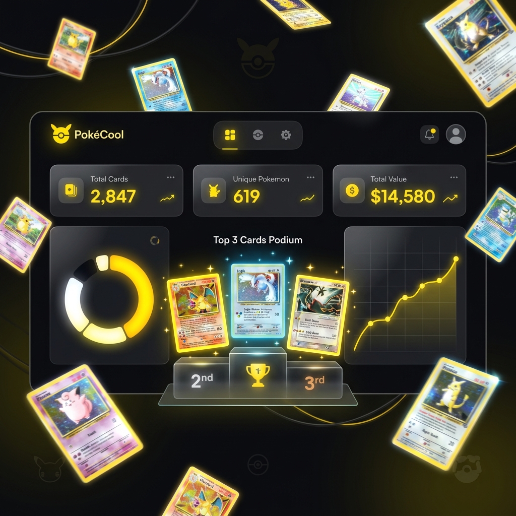 Tableau de bord PokéCool montrant les KPIs, graphiques et le classeur virtuel